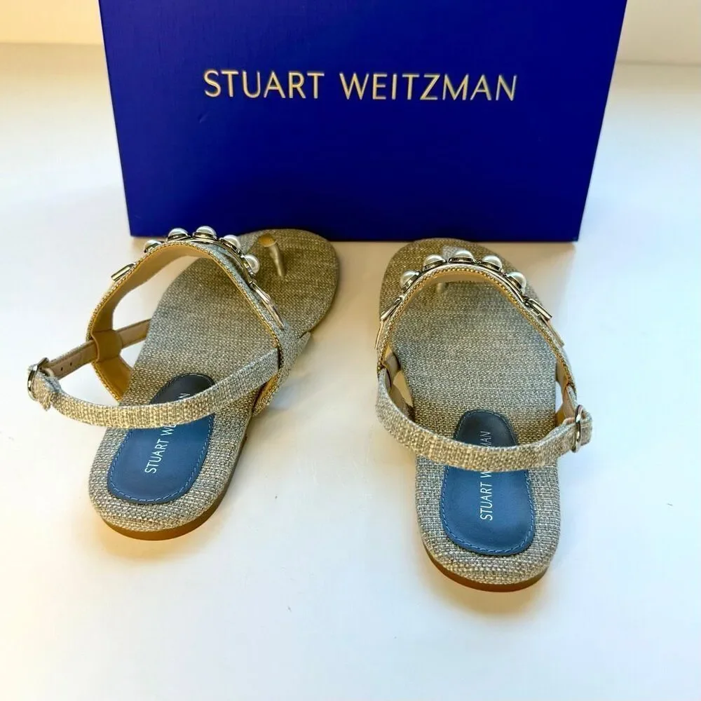 NEW Stuart Weitzman Perla women T-strap sandals in gray/light blue. Size 6